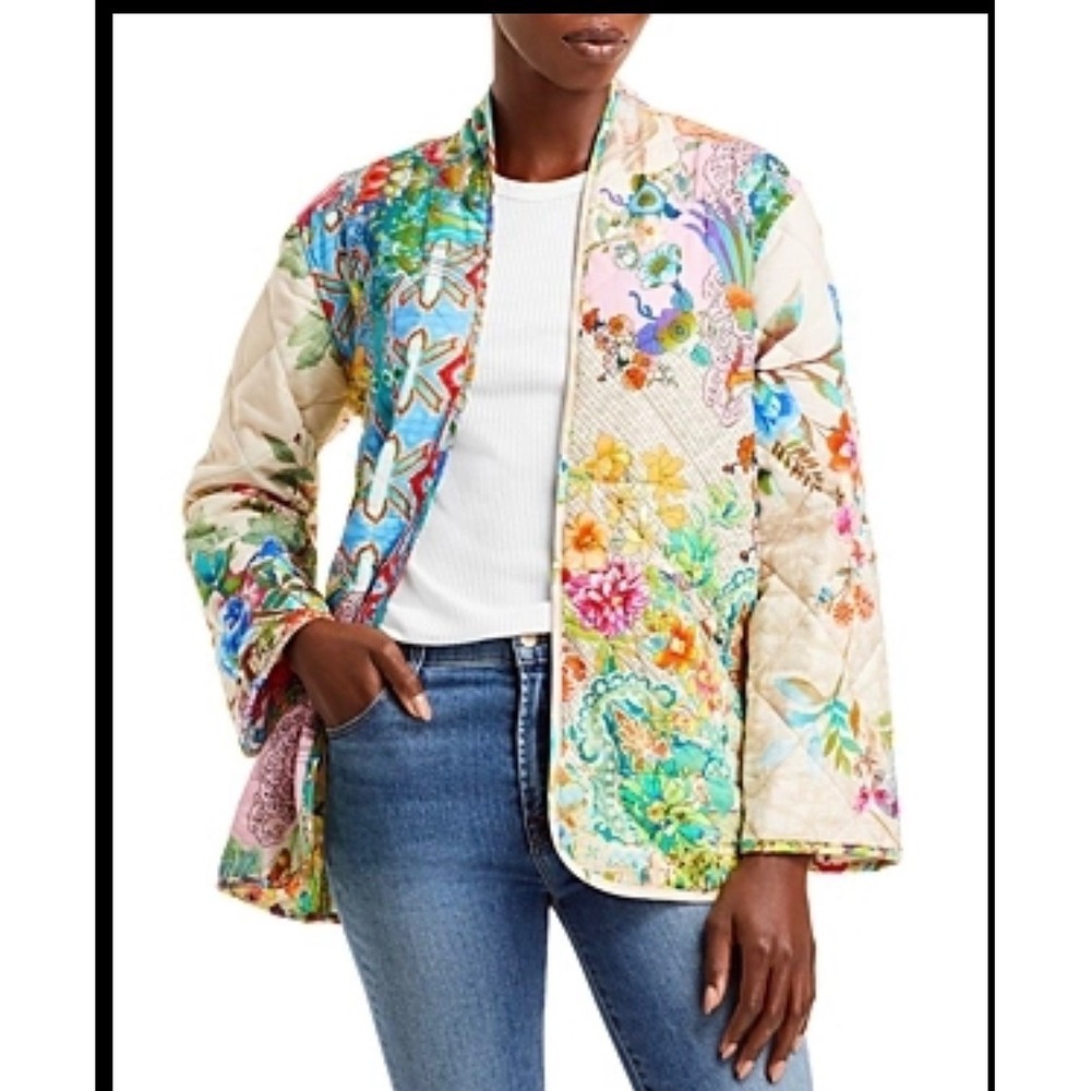 Johnny Was Dreamer Quilted Jacket Womens Multicolor Floral Patchwork Boho L - Picture 7 of 8